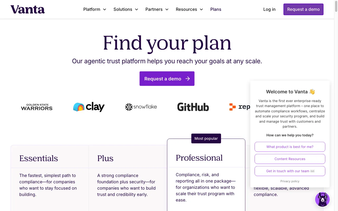 Vanta — pricing page