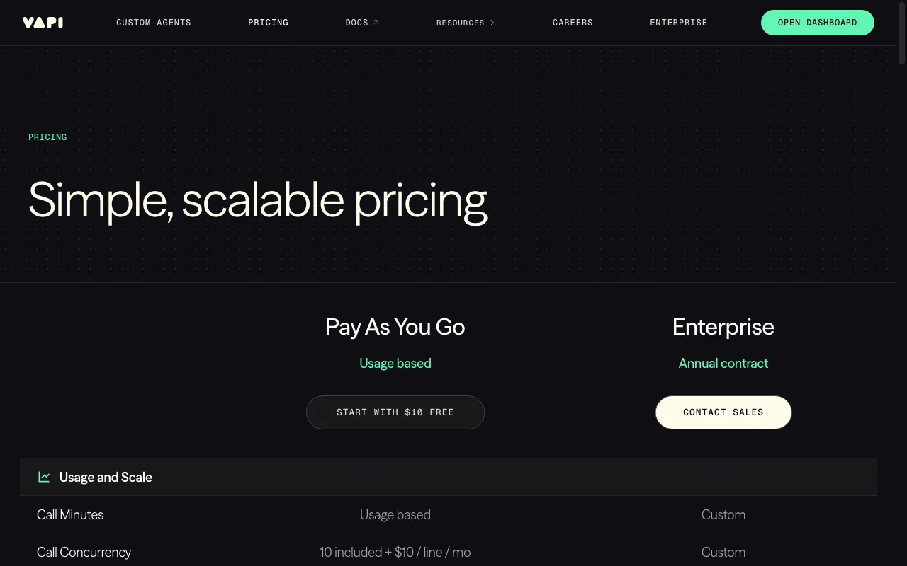 Vapi — pricing page