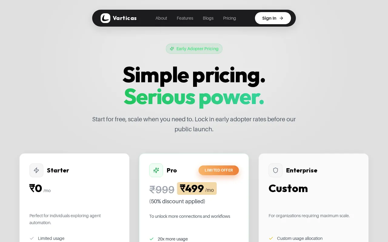 Varticas — pricing page