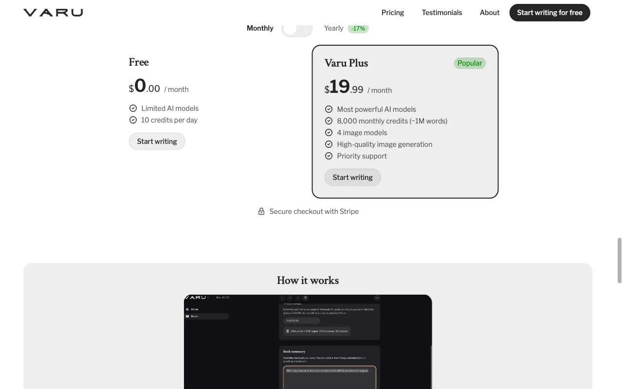 Varu AI — pricing page
