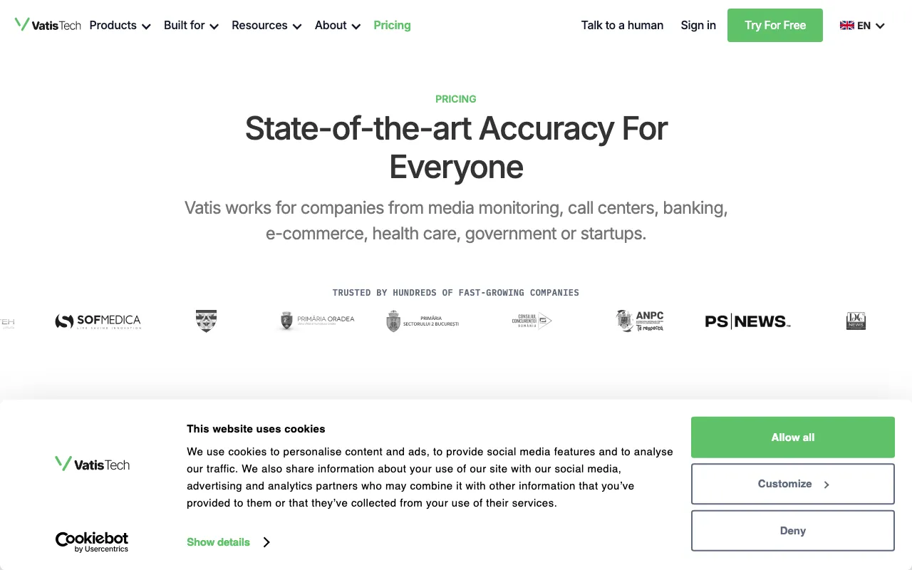 Vatis Tech — pricing page