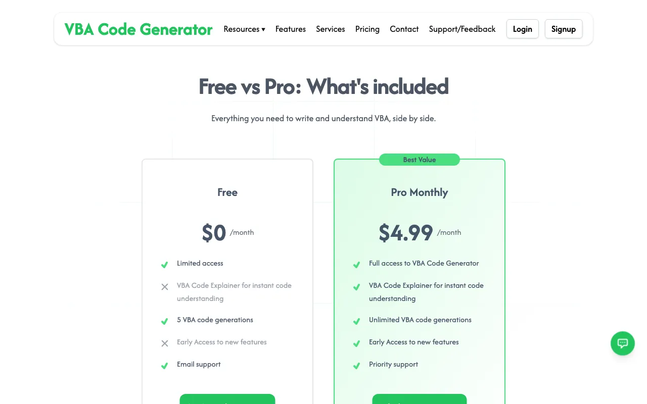 VBA Code Generator — pricing page