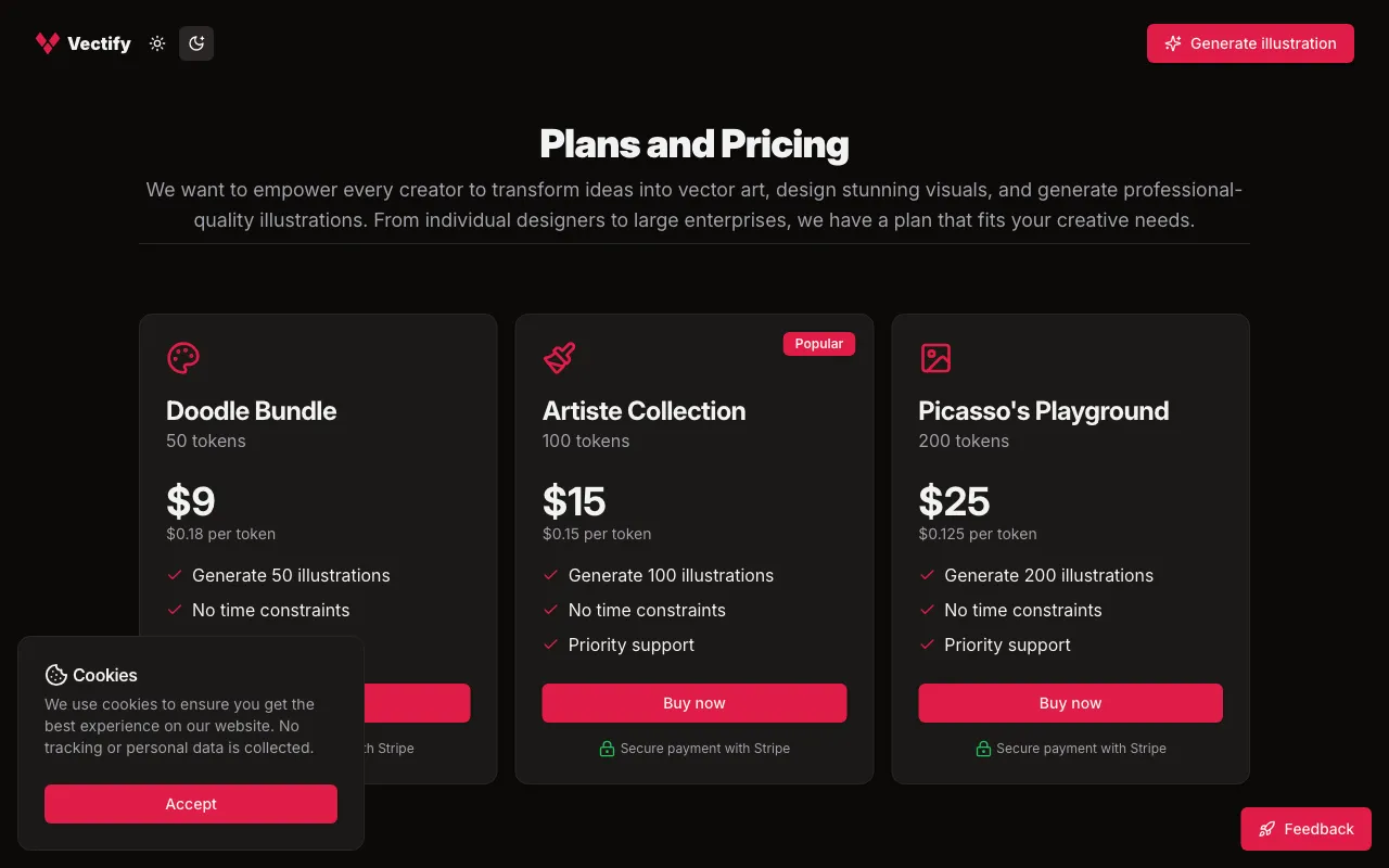Vectify- AI-Powered SVG Art — pricing page