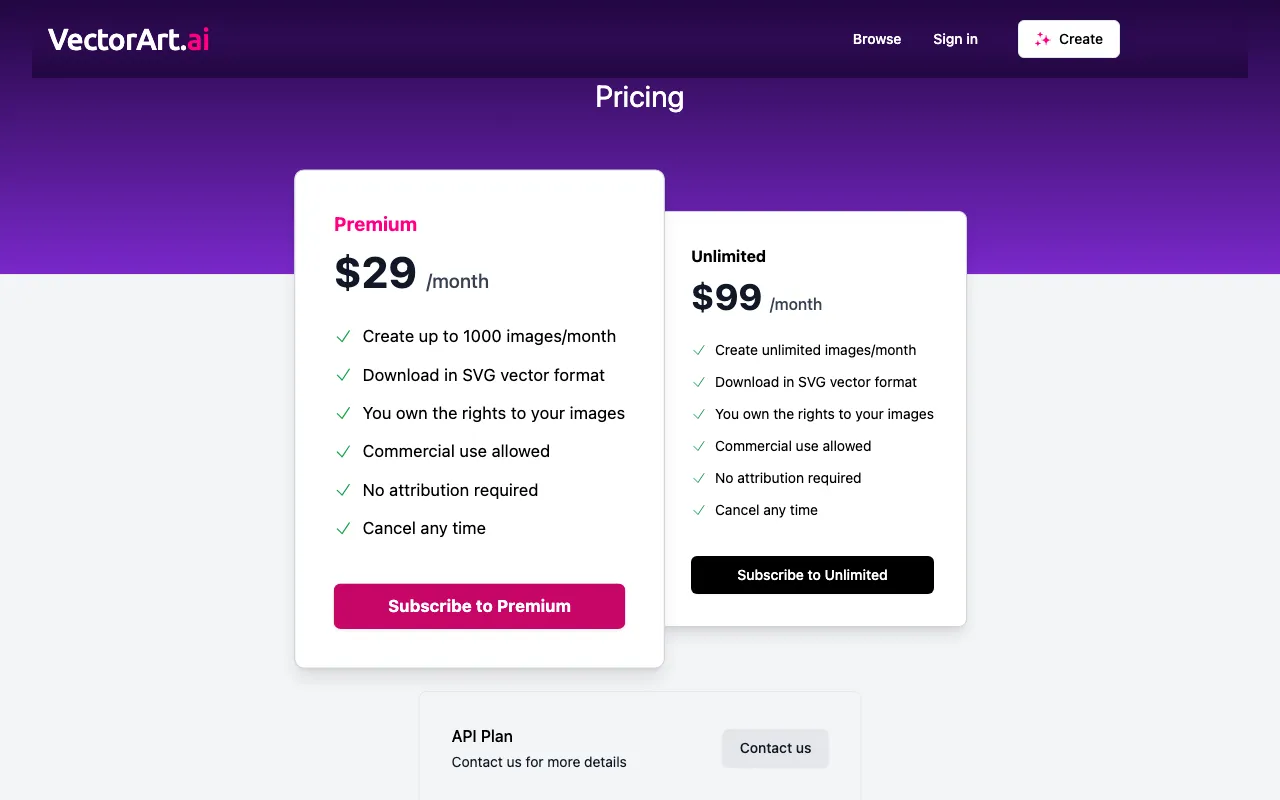 VectorArt.ai — pricing page