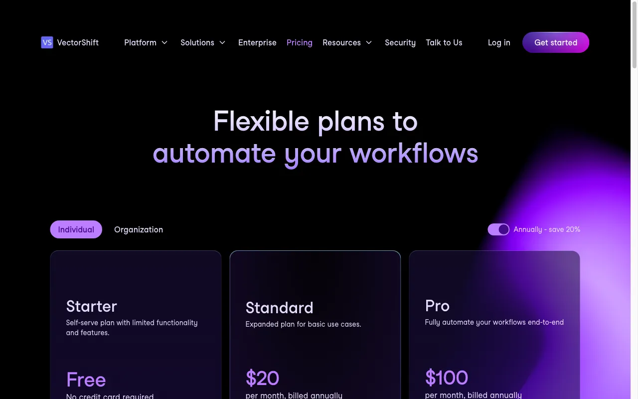VectorShift — pricing page
