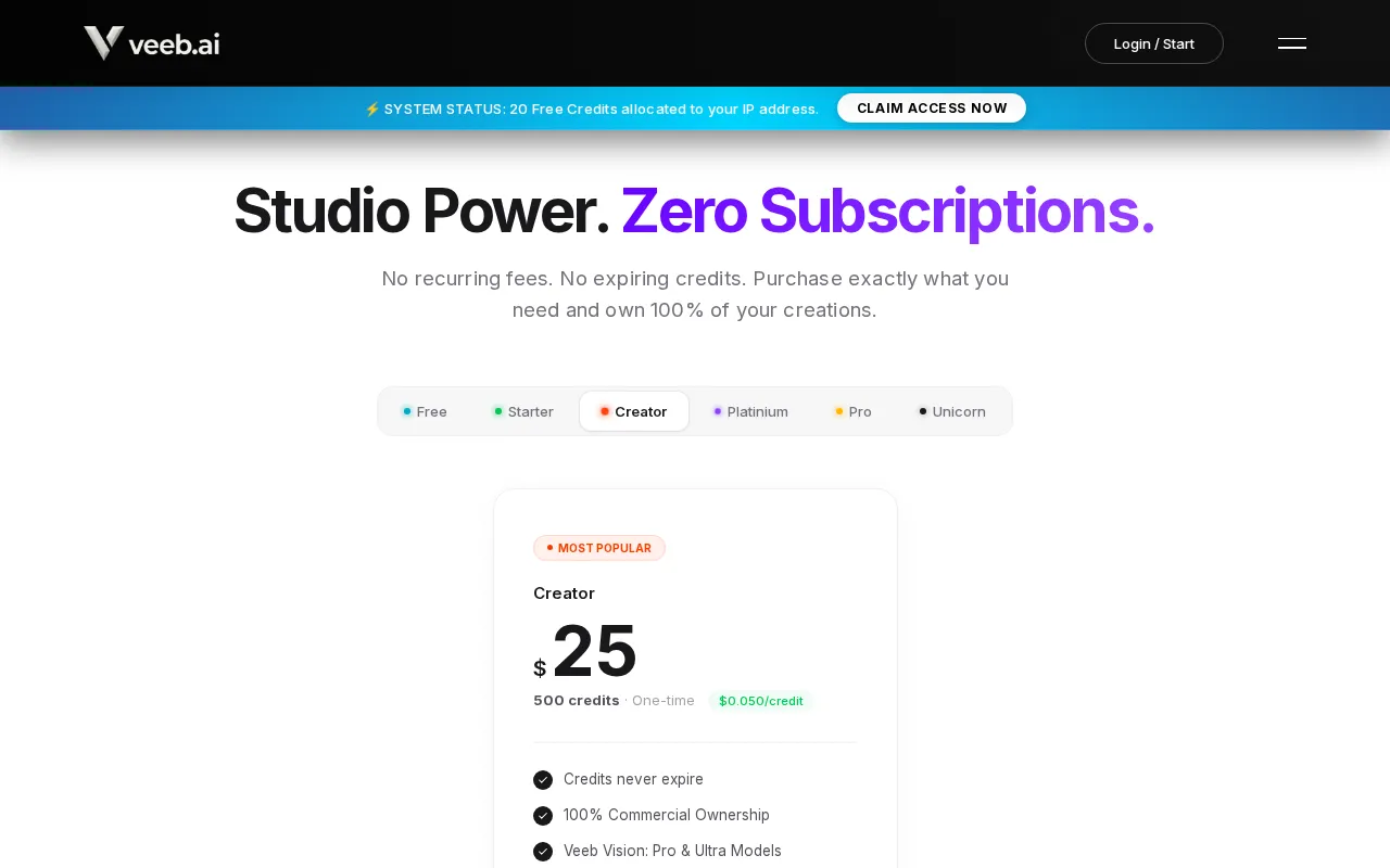 Veeb — pricing page