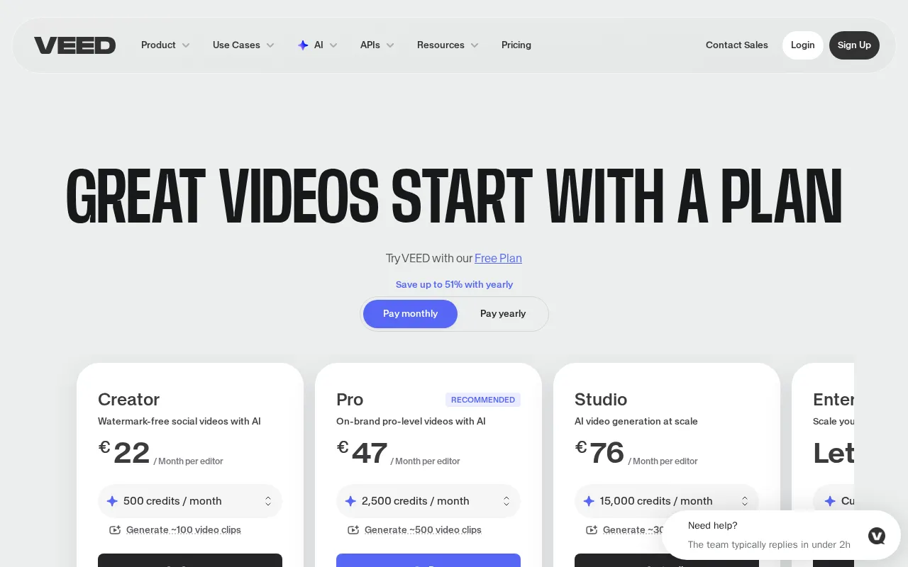 VEED.IO — pricing page