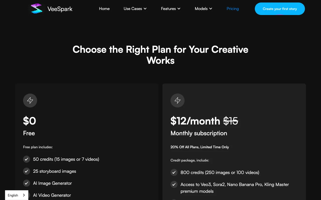 VeeSpark — pricing page