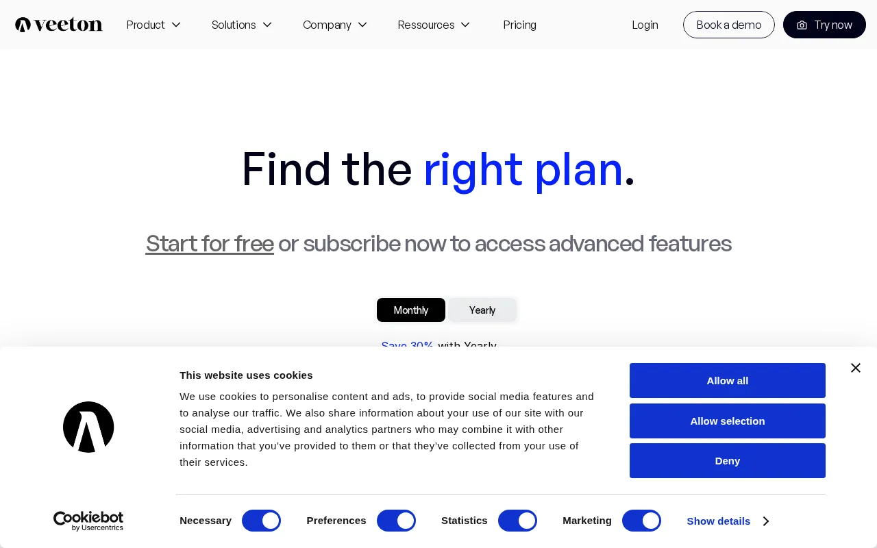 Veeton — pricing page