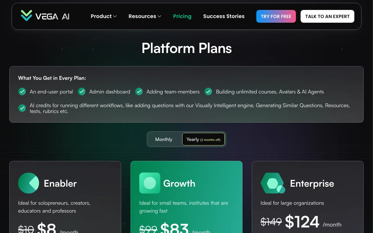 VEGA AI — pricing page