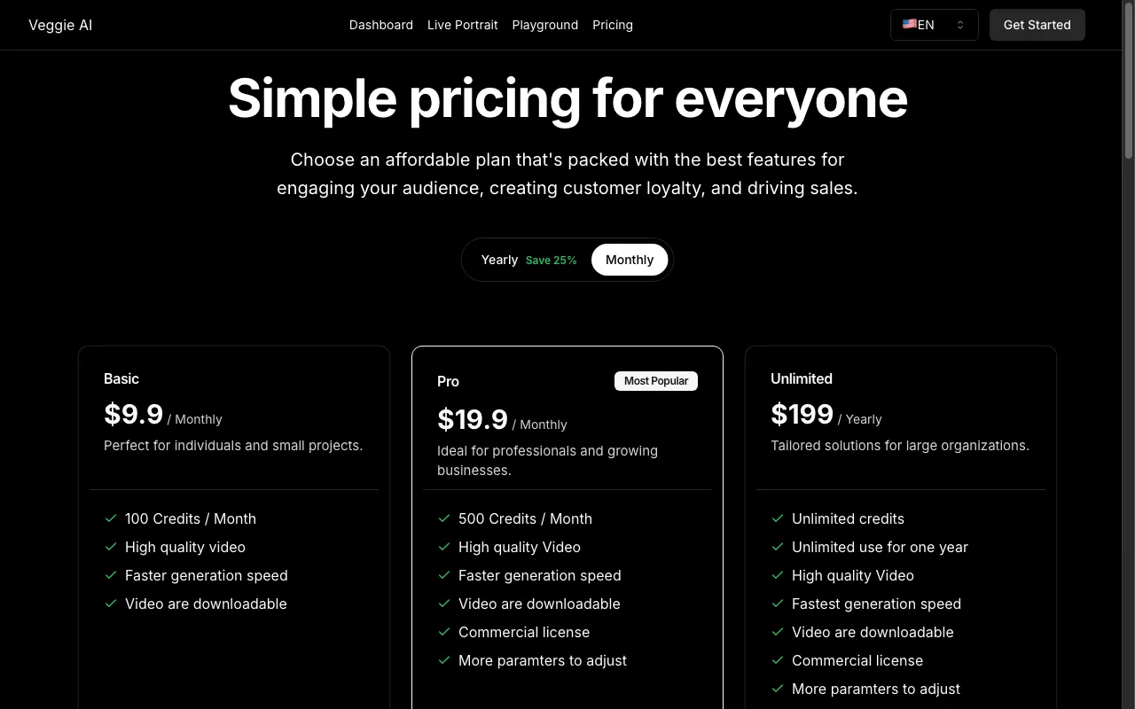 Veggie AI — pricing page