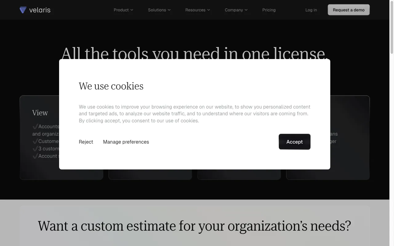 Velaris — pricing page