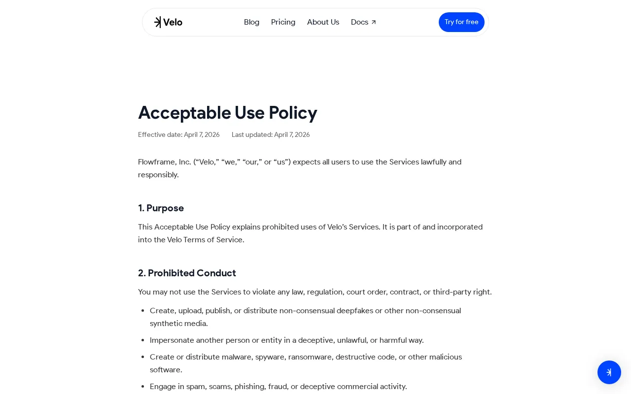 Velo — pricing page