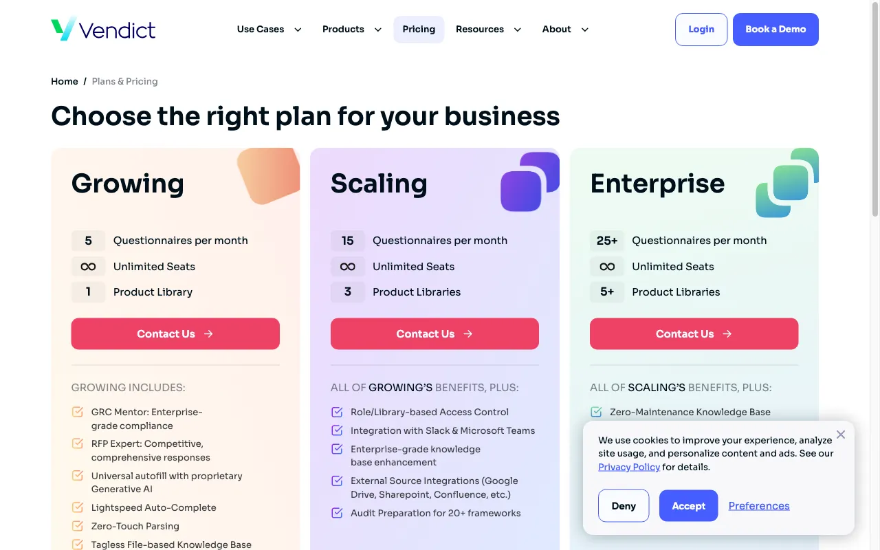 Vendict — pricing page
