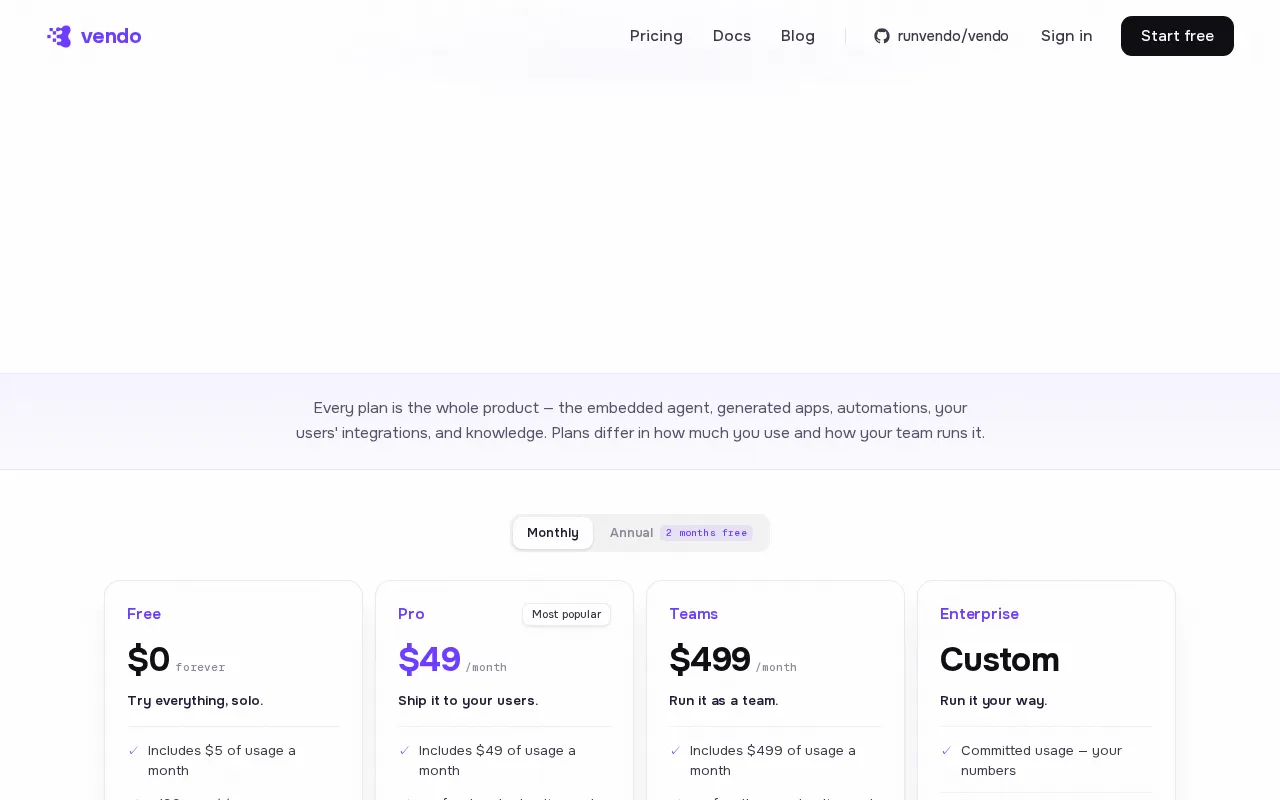 Vendo — pricing page