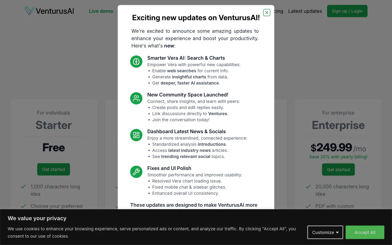 VenturusAI — pricing page