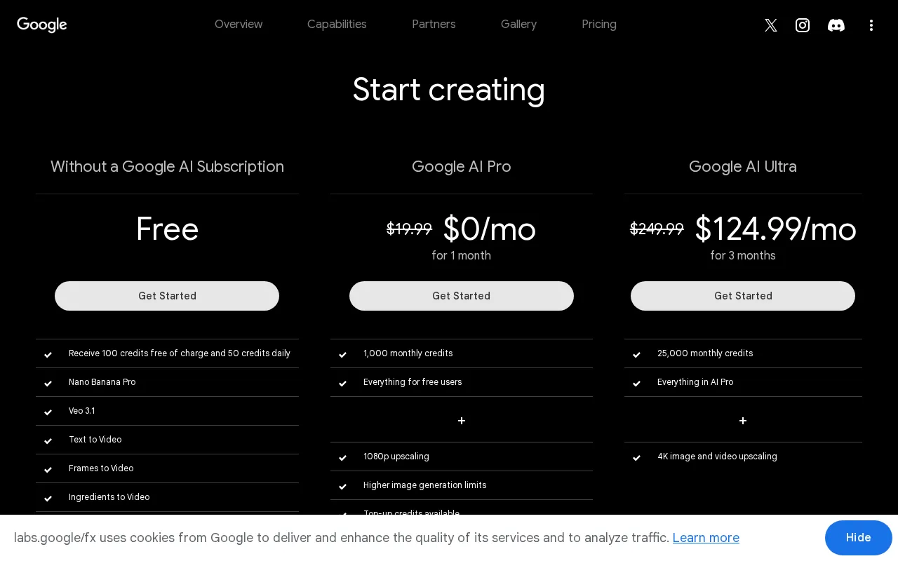 Google Labs — pricing page