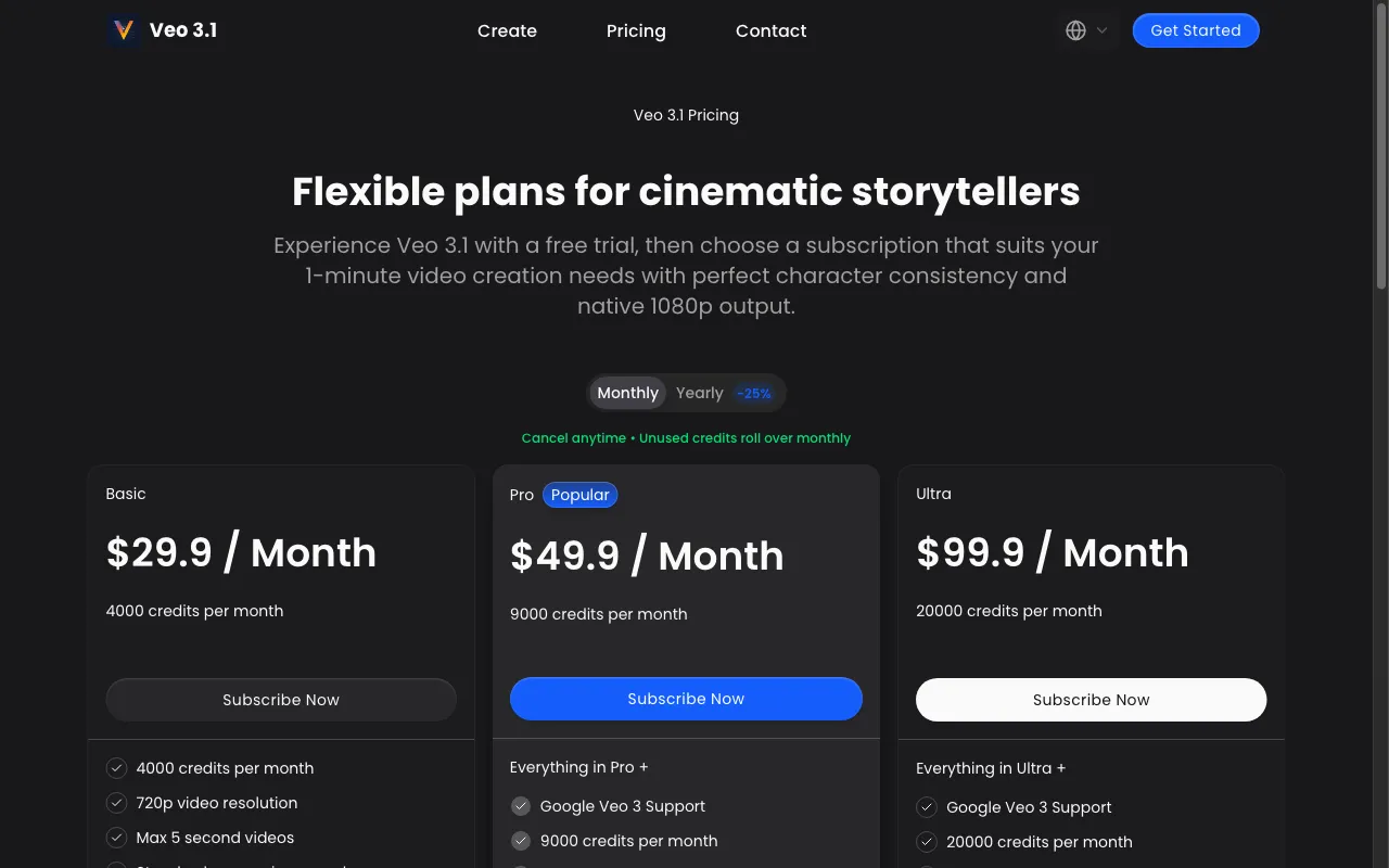 veo3-1.ai — pricing page