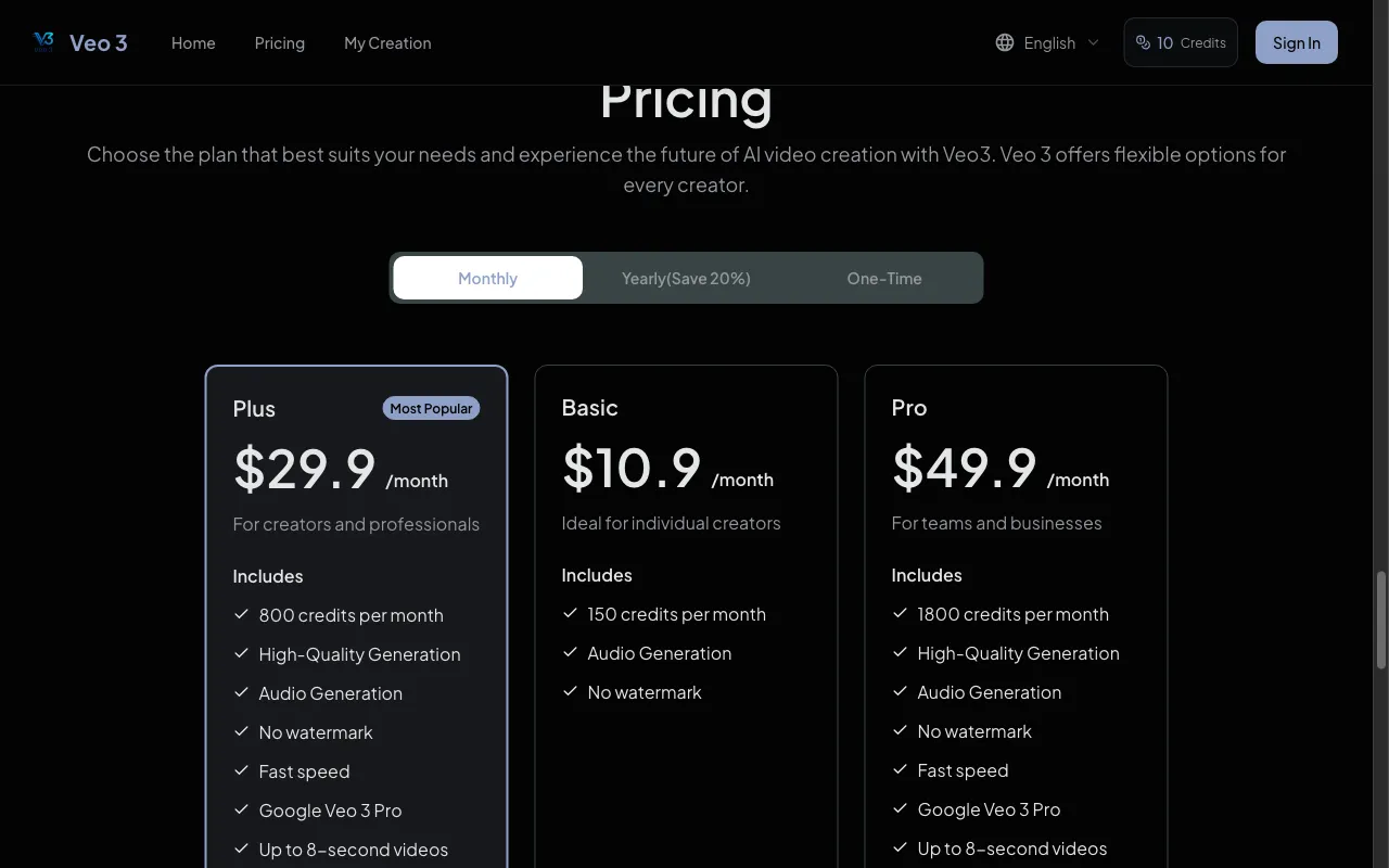 Veo-3-AI — pricing page