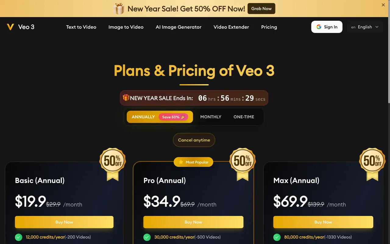 veo3-ai.io — pricing page