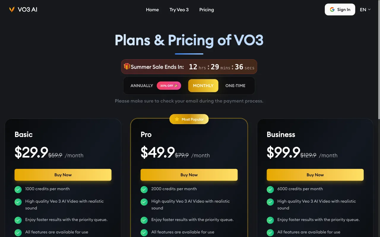 VO3 AI — pricing page