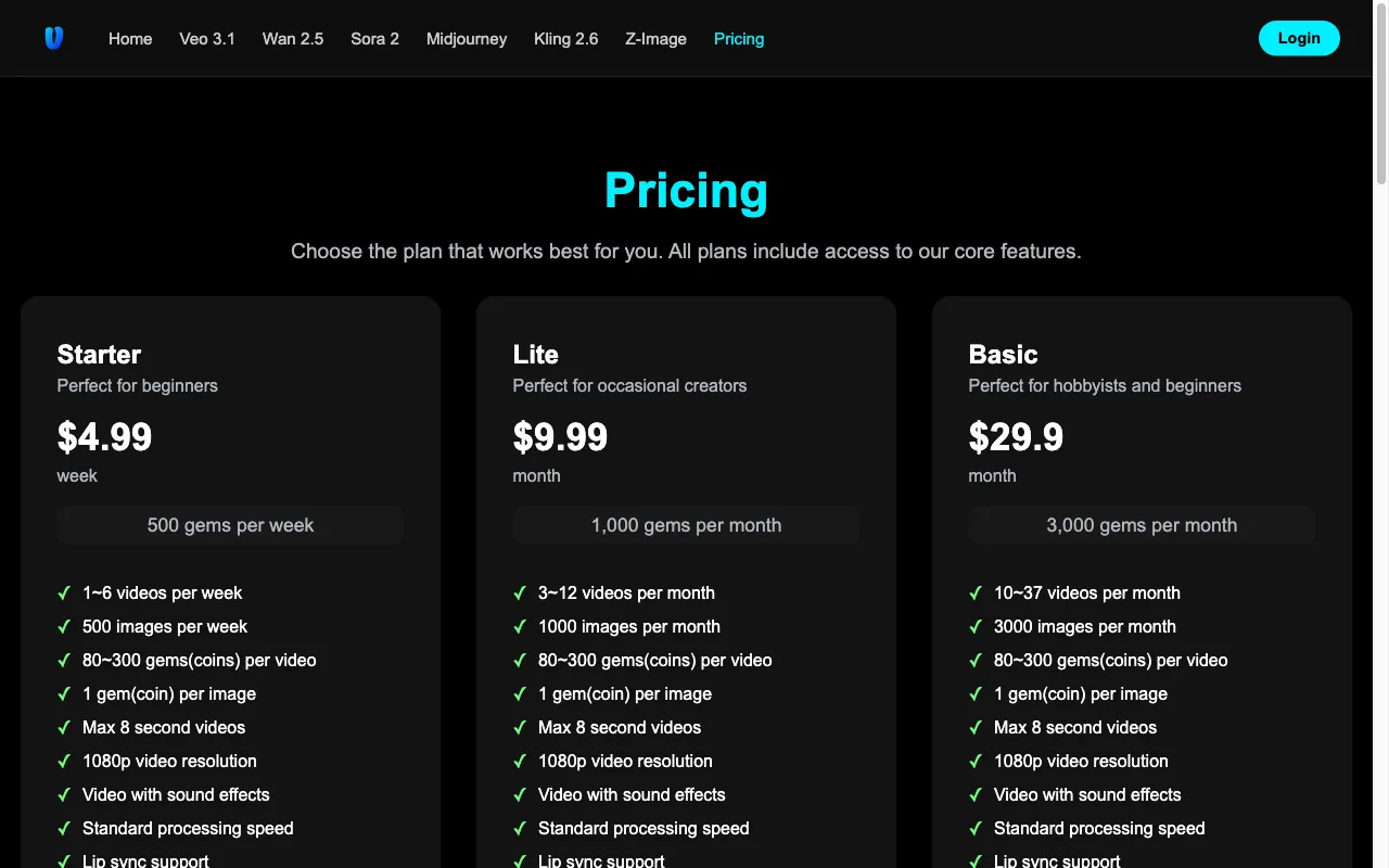 Veo 3 video generator — pricing page