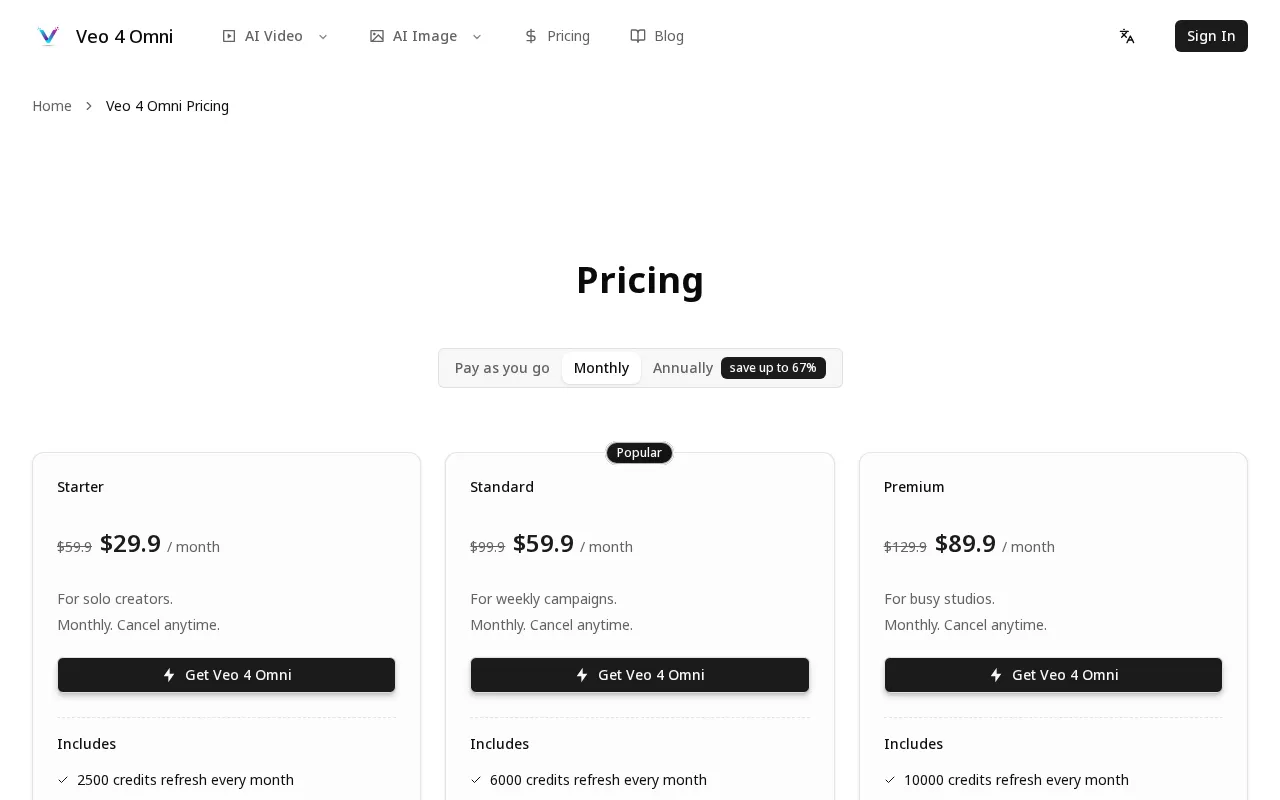 Veo 4 — pricing page