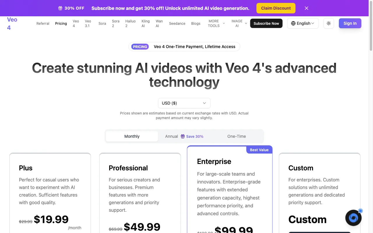 Veo 4 — pricing page
