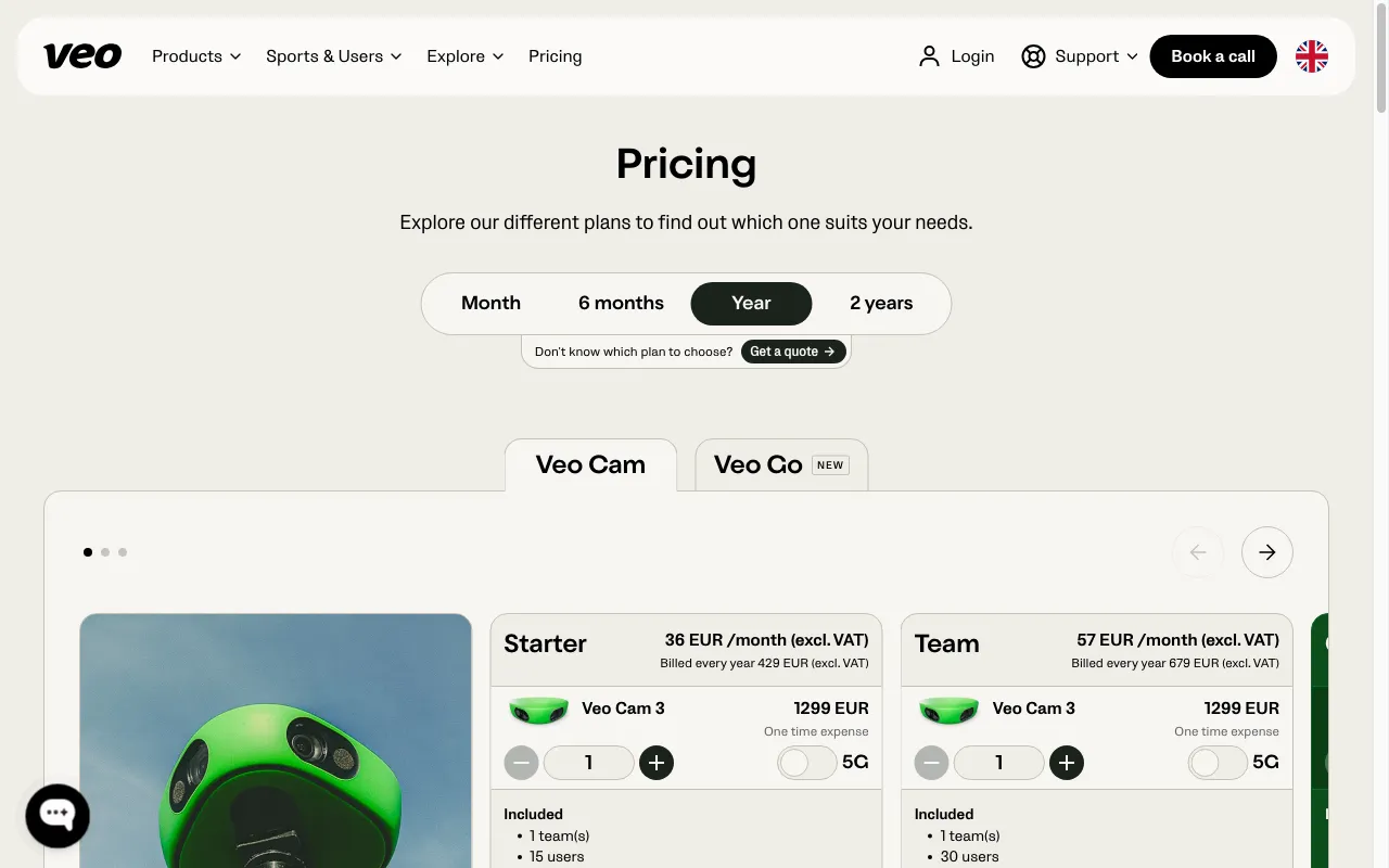 Veo Sports Camera — pricing page