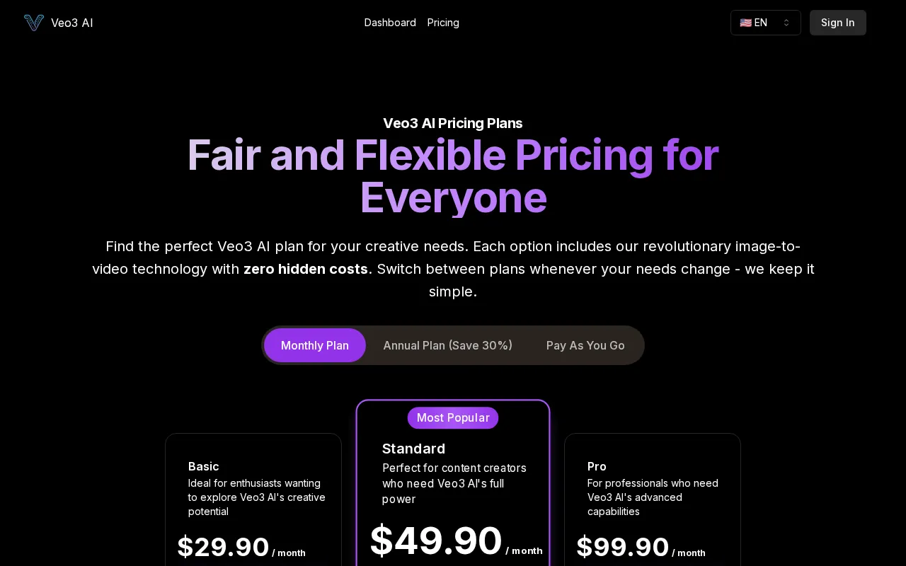 Veo3 AI — pricing page