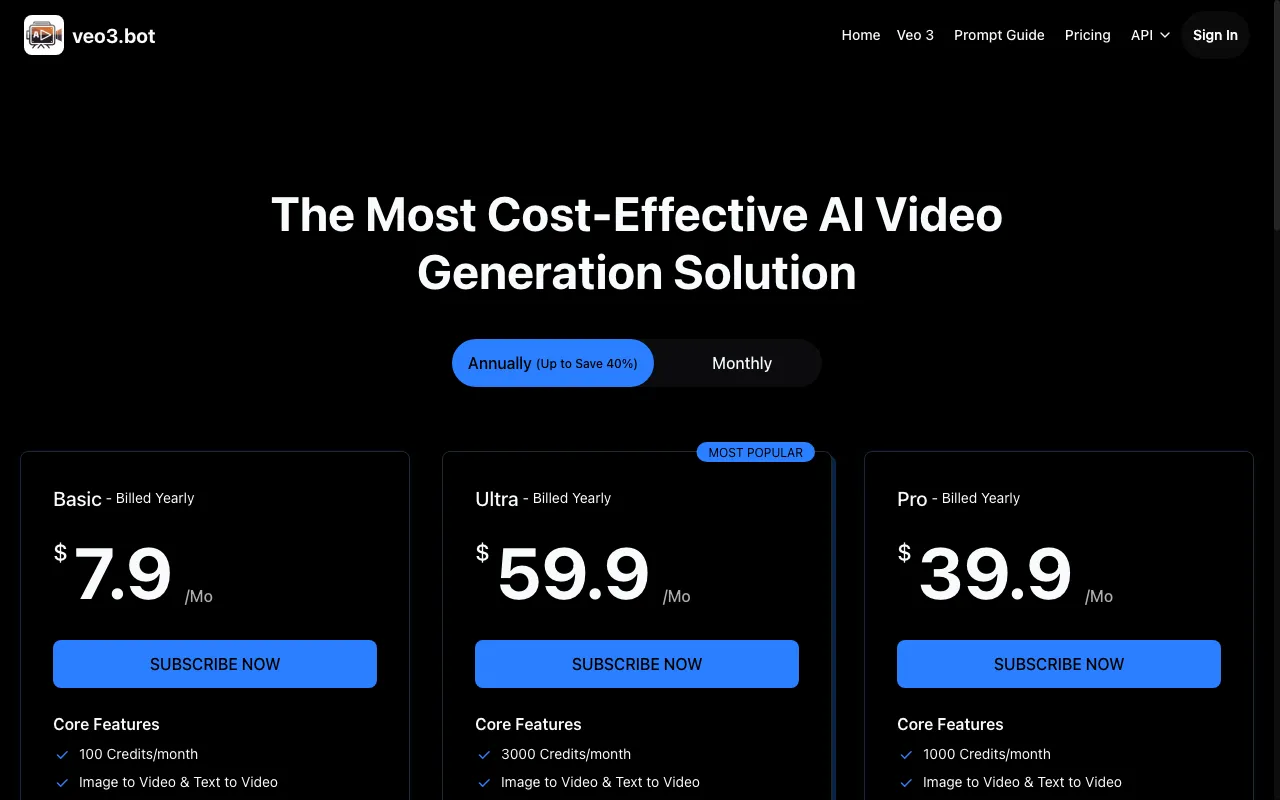 Veo3.bot — pricing page