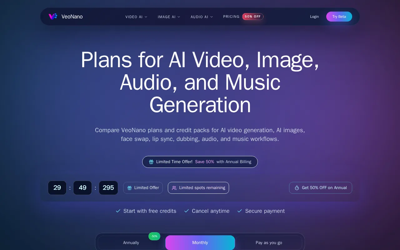 VeoNano — pricing page
