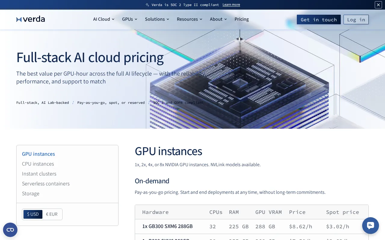 Verda — pricing page