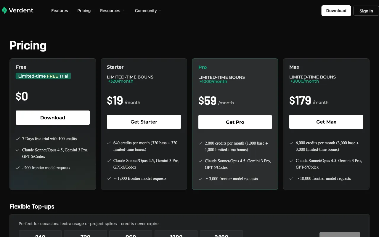 Verdent Deck — pricing page