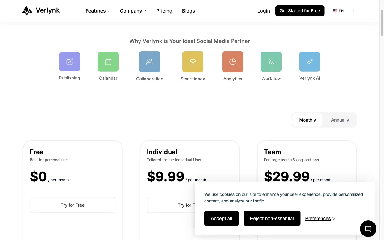 Verlynk — pricing page