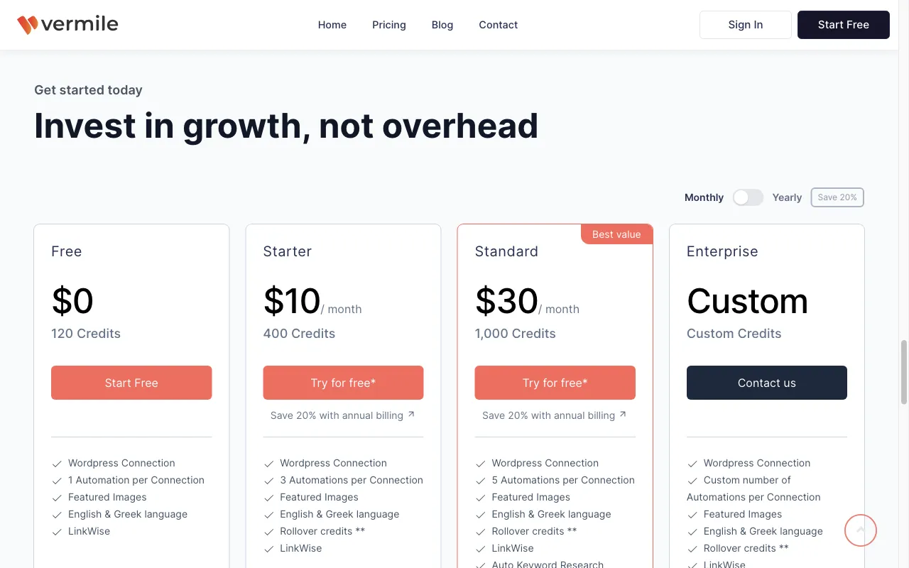 Vermile — pricing page