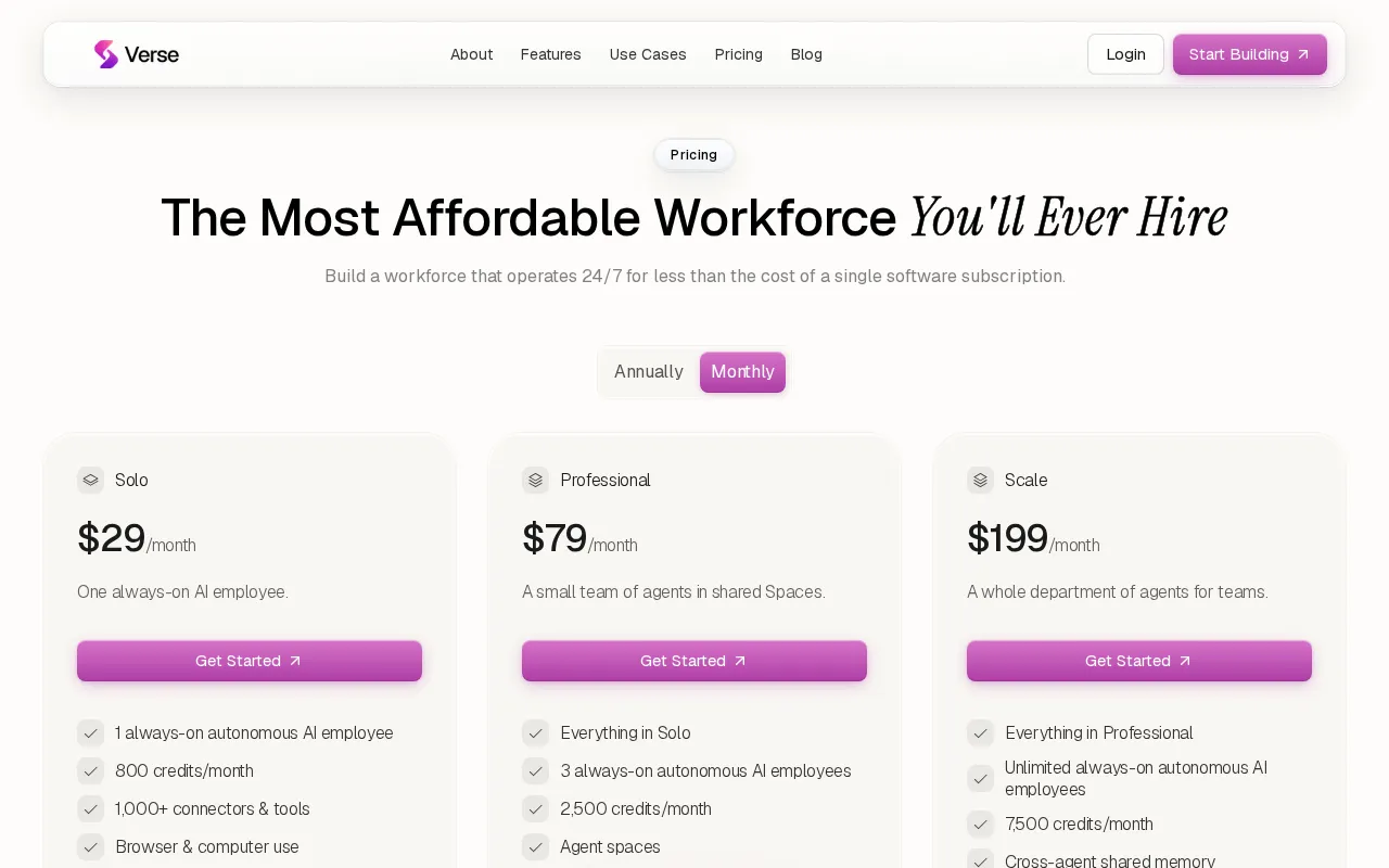 Verse — pricing page