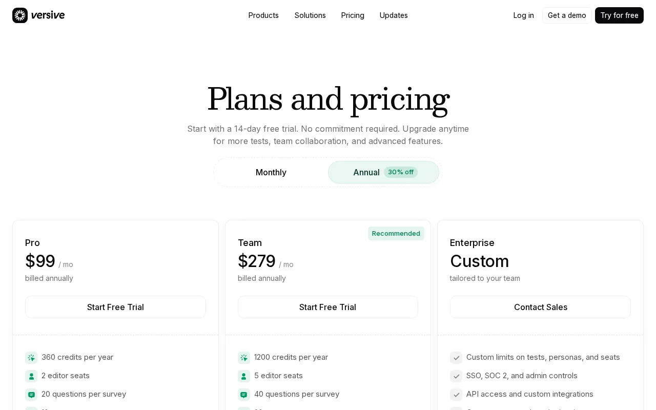 Versive — pricing page