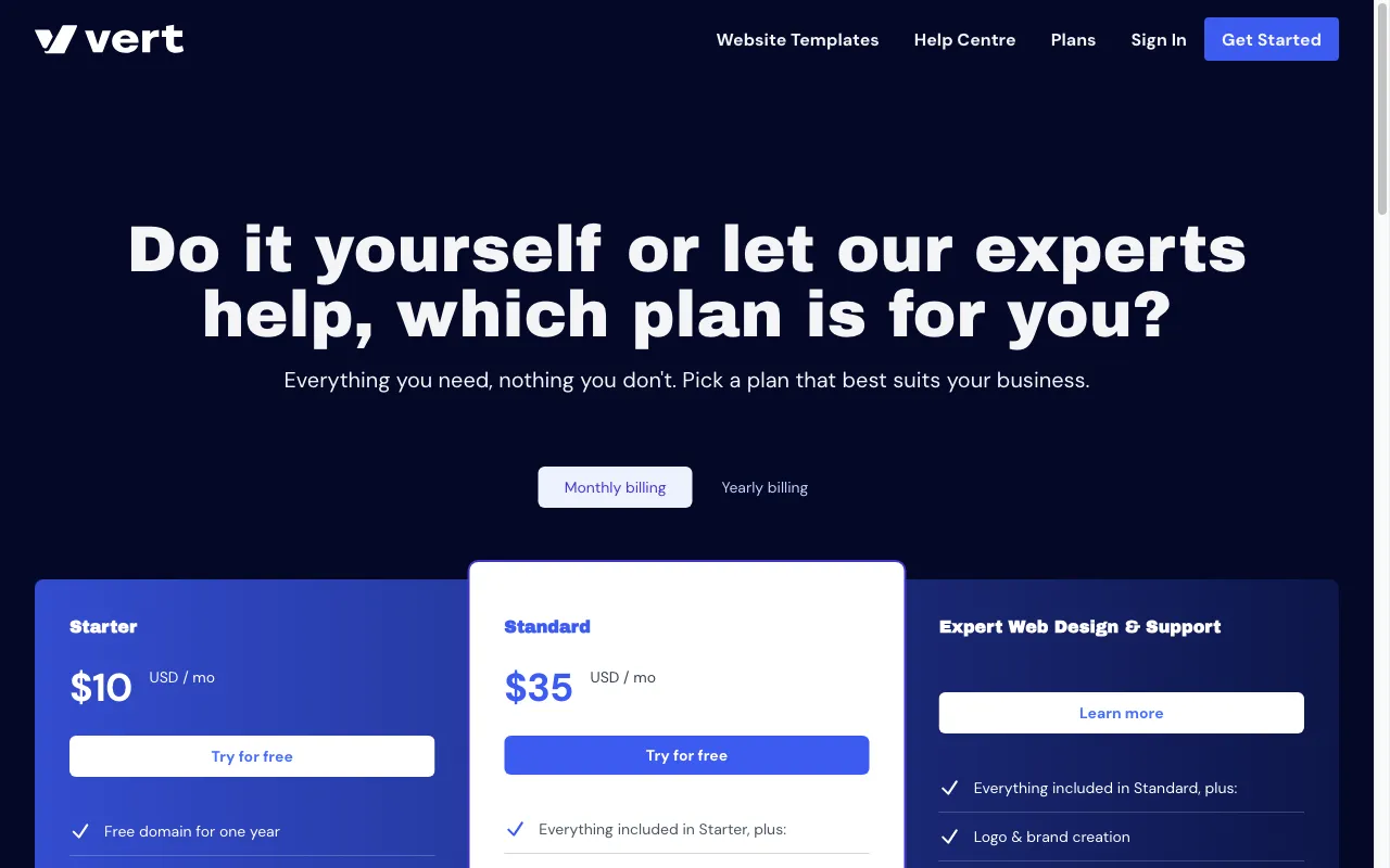 Vert — pricing page
