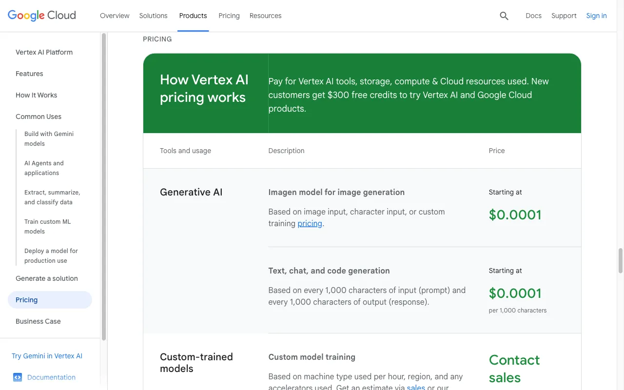 Google Cloud — pricing page