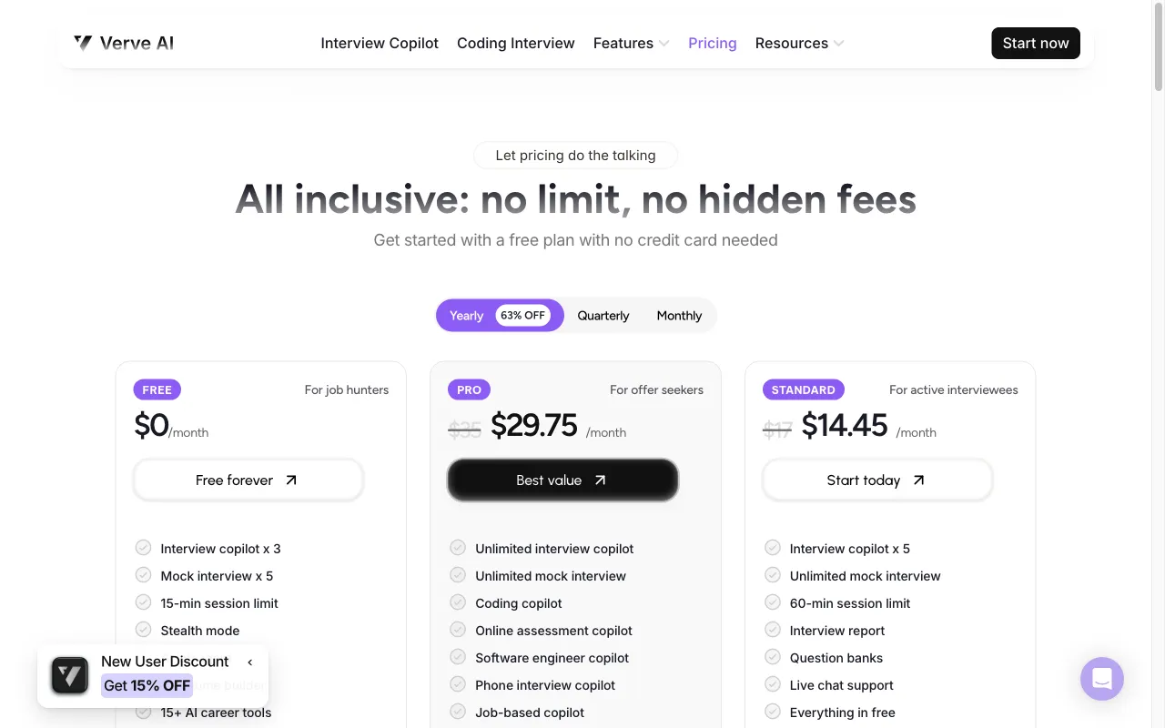 Verve AI — pricing page