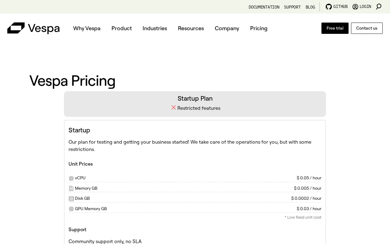 Vespa — pricing page
