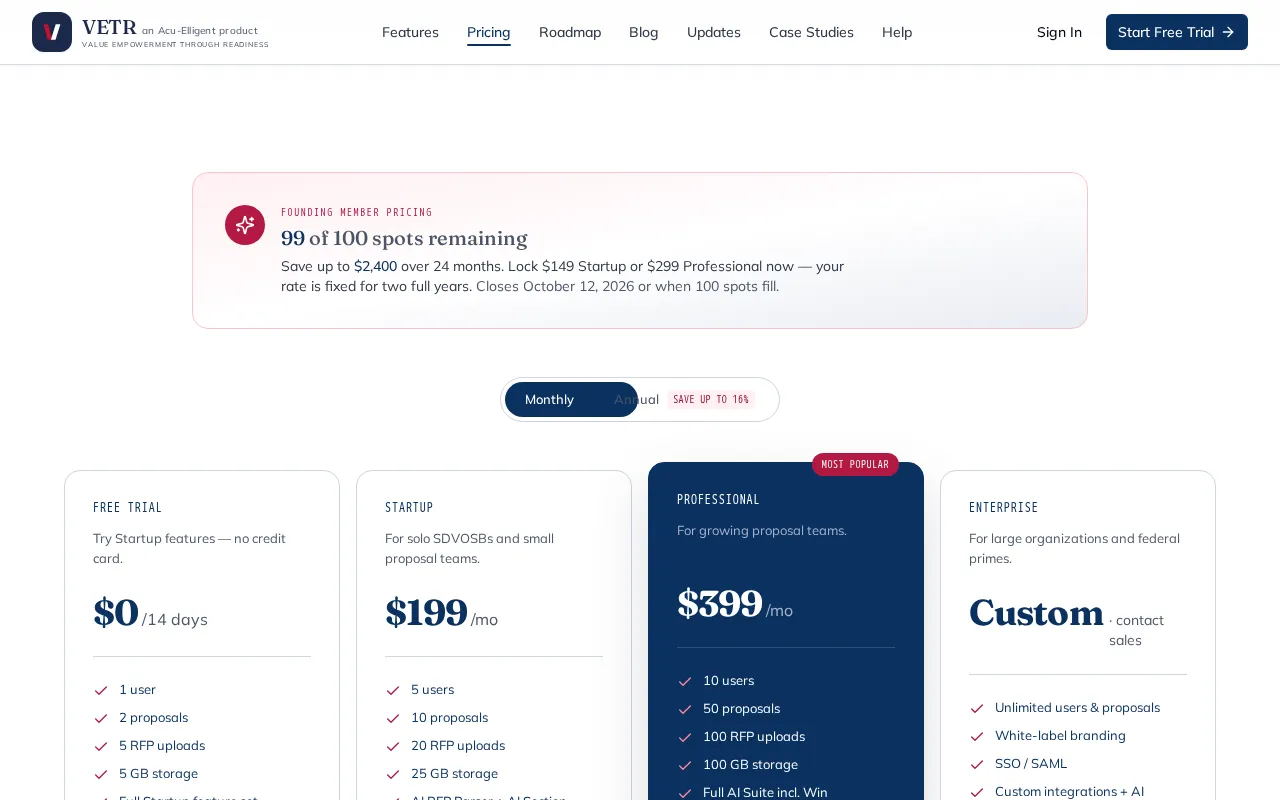 VETR Proposal — pricing page