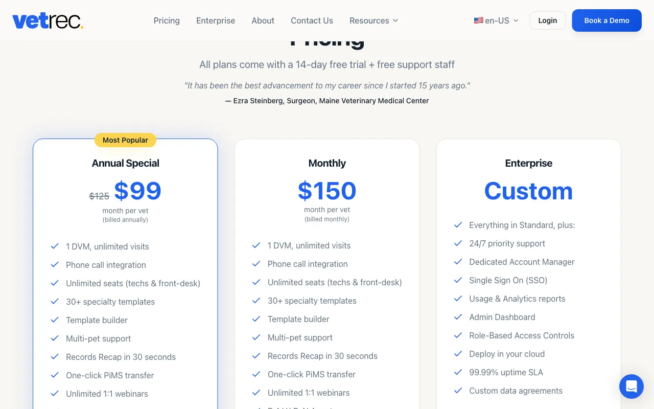 VetRec — pricing page