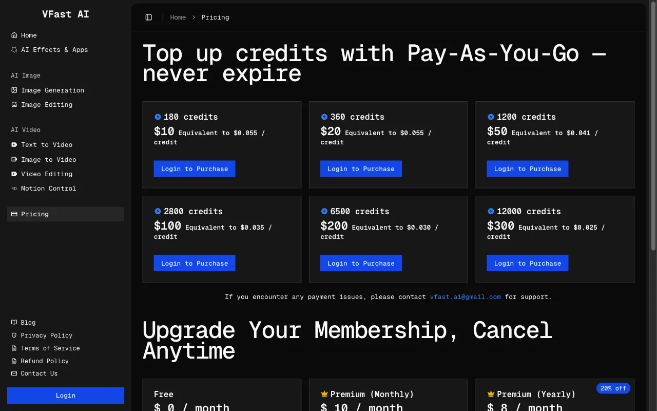 VFast AI — pricing page