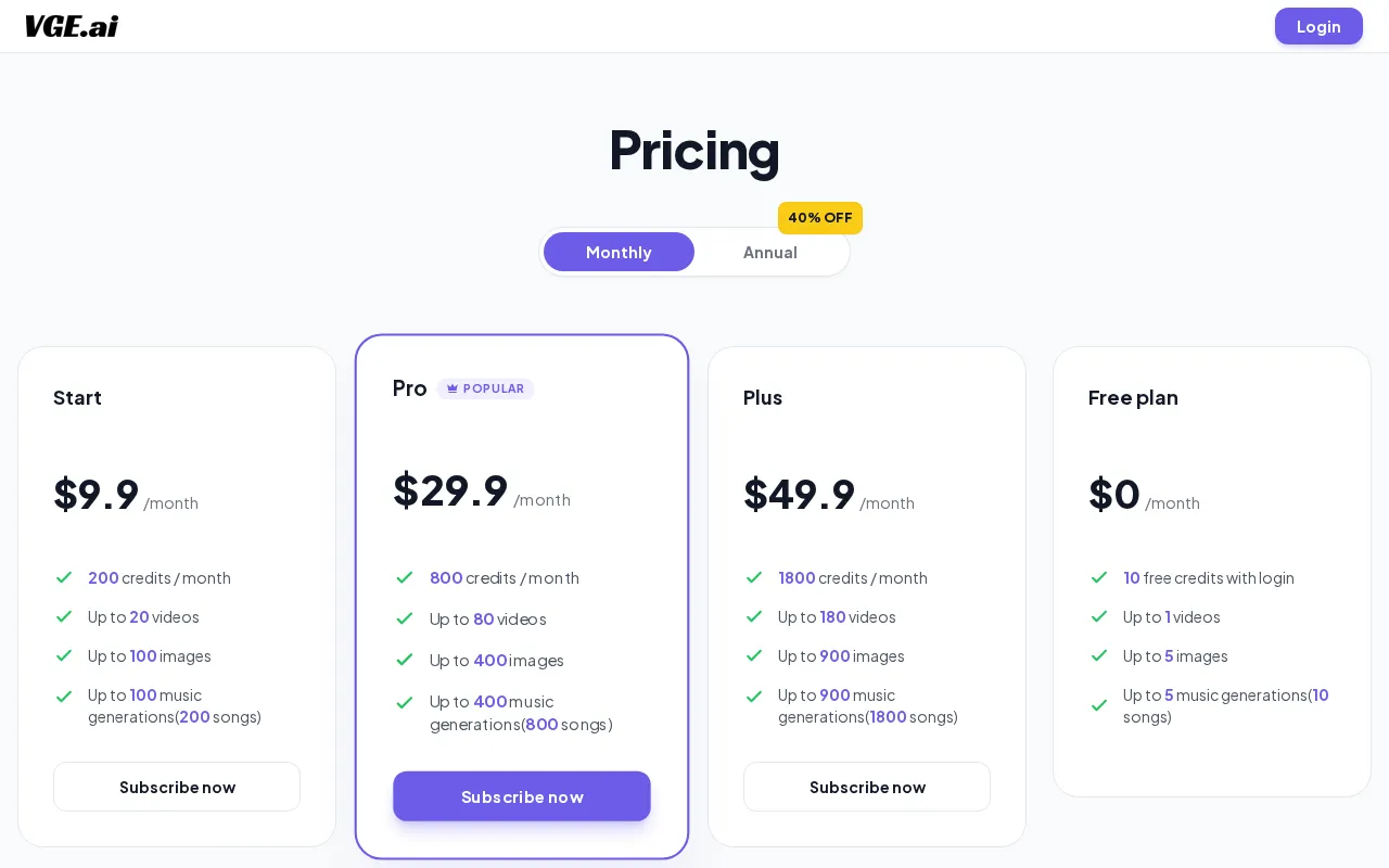 vge.ai — pricing page