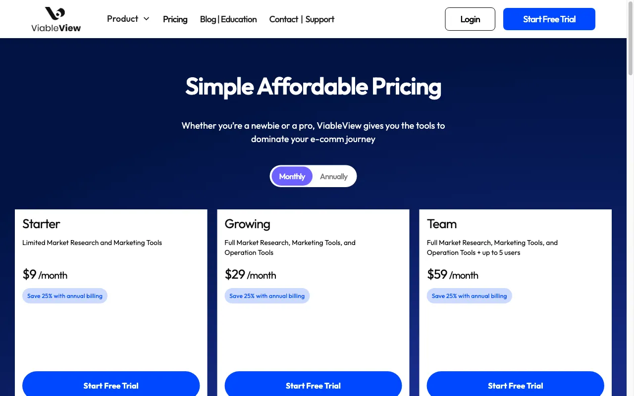 ViableView — pricing page