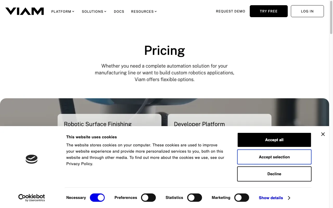 Viam — pricing page