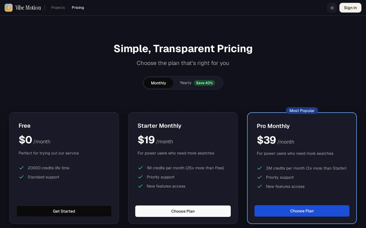 Vibe Motion — pricing page