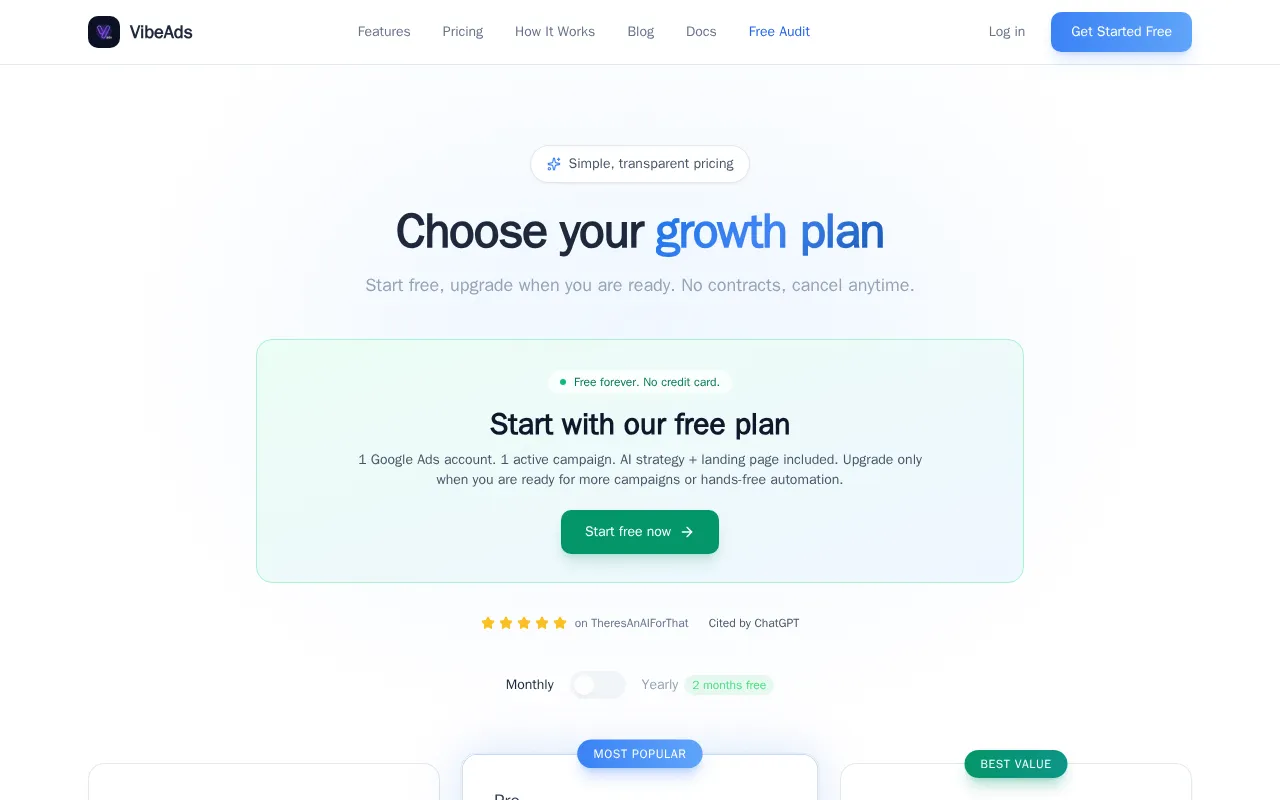 VibeAds — pricing page